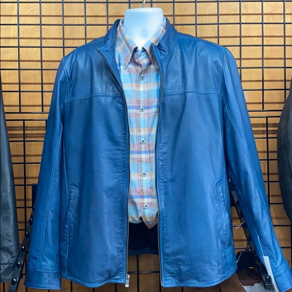 Blue leather jacket